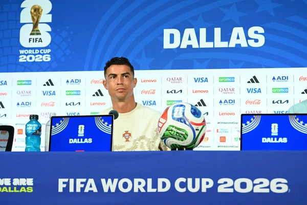 ronaldo (cristiano) FOOT COUPE DU MONDE 2026 2026 CONFERENCE DE PRESSE RONALDO AT&T STADIUM DALLAS ETATS UNIS 05 07 2026 FAUGERE FRANCK avant portugal espagne DALLAS AT&T STADIUM GermanyxJapanxUKxF...