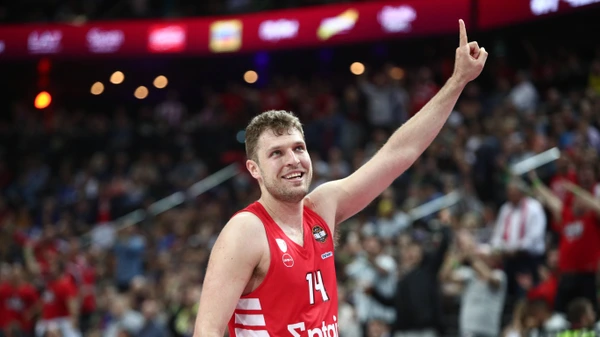 Sasha Vezenkov Piraeus cheers after a successful action Olympiakos Piraeus AS Monaco
