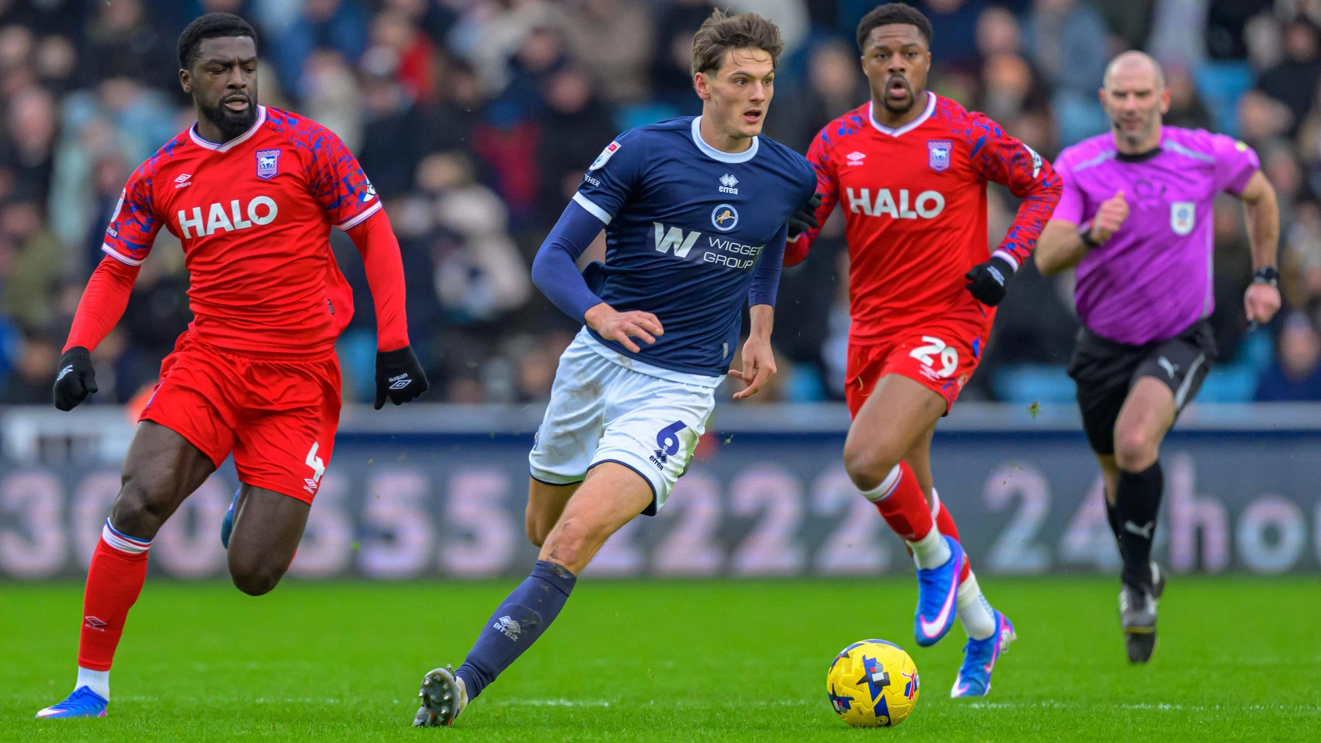 Caleb Taylor 6 Millwall on the ball during the Sky Bet Championship game between Millwall FC vs Ipswich Town at The Den in London , England .