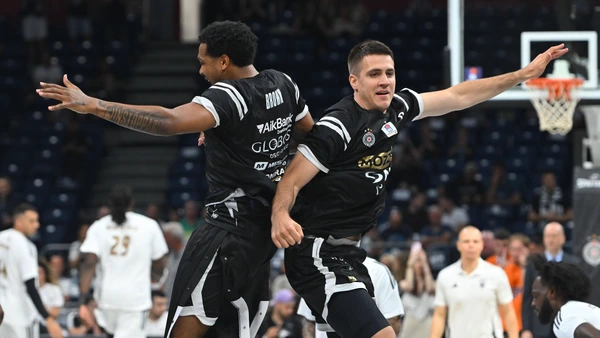 PARTIZAN vs DUBAI STERLING BROWN Sterling Braun and VANJA MARINKOVIC basketball Partizan Adriatic ABA league vs BC Dubai Beogradska arena, Belgrade 01.06.2025