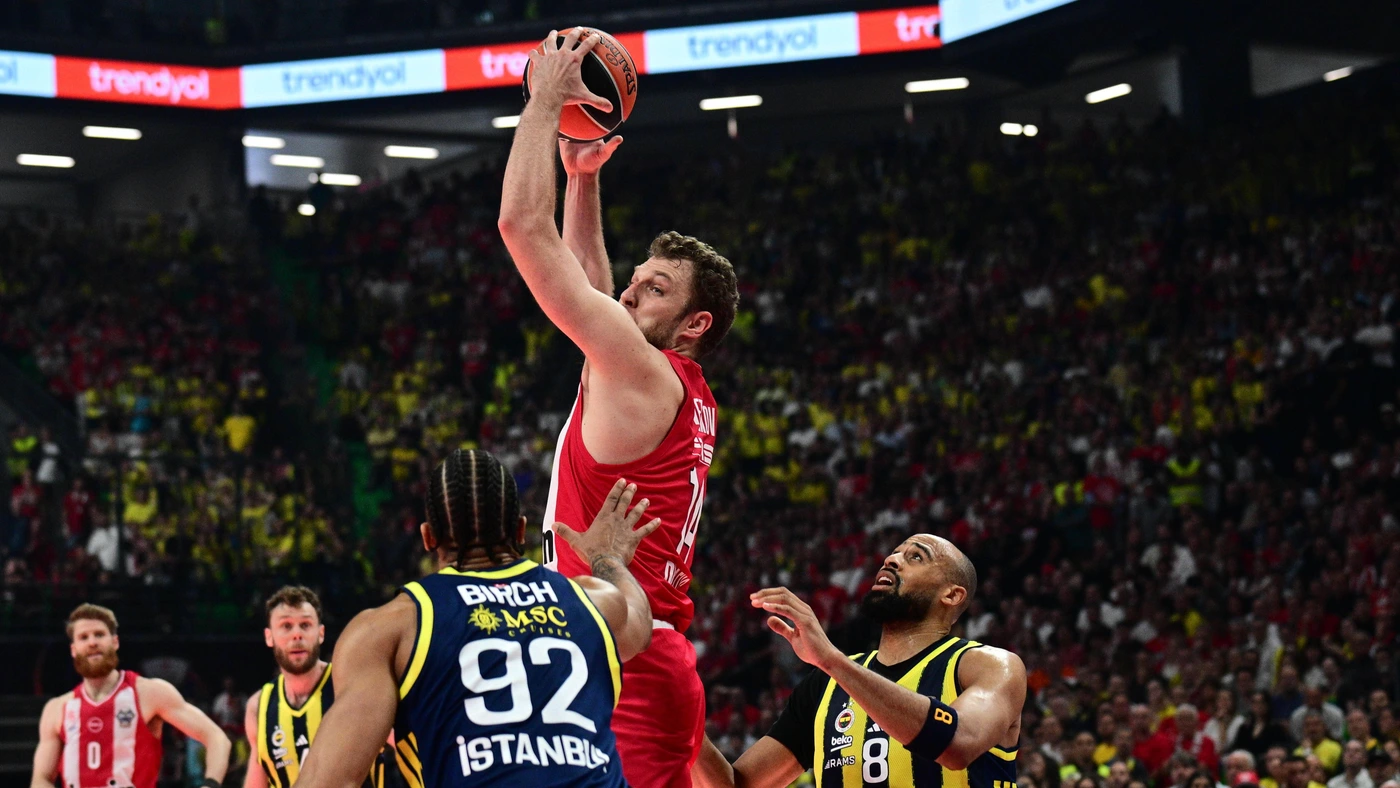 Sasha Vezenkov during the Euroleague match, Final Four Semifinal between Olympiacos Piraeus v Fenerbahce Beko Istanbul played at ATHENS Telekom Center Athens Stadium on May 22nd 2026