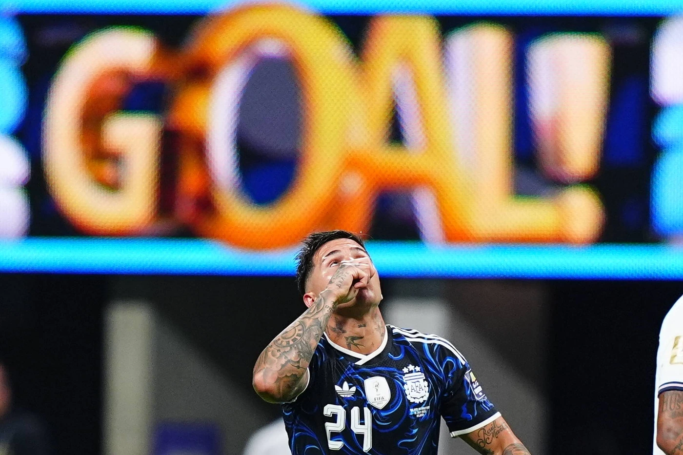 England v Argentina - FIFA World Cup, WM, Weltmeisterschaft, Fussball 2026 - Semi Finals ATLANTA, GEORGIA - JULY 15: Argentina’s Enzo Fernandez (24) celebrates during the 2026 FIFA World Cup semifi...