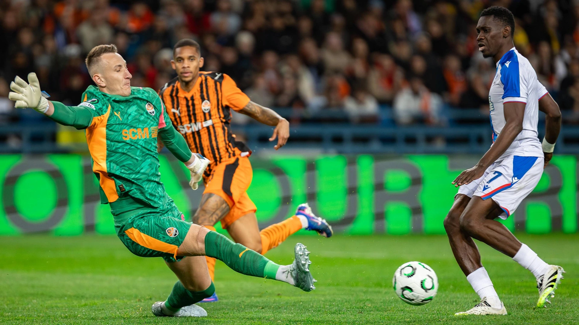 UEFA Conference League semi-final: FC Shakhtar Donetsk Vs Crystal Palace FC Dmytro Riznyk L of Shakhtar and Ismaila Sarr R of Crystal Palace seen during the UEFA Conference League semifinal match between FC Shakhtar Donetsk and Crystal Palace FC