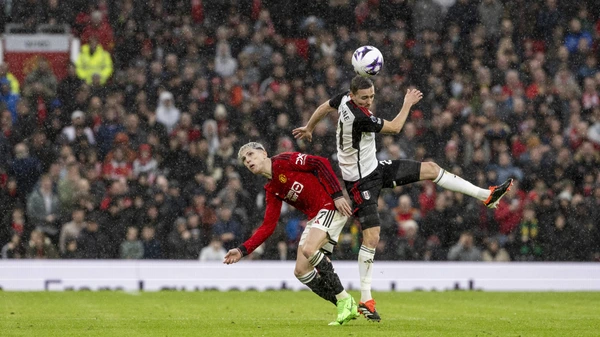 Manchester, England, Feb 24th 2024 Timothy Castagne of Fulham and Alejandro Garnacho of Man Utdrr during the Premier League football match between Manchester United, ManU and Fulham FC at Old Trafford in Manchester, England.