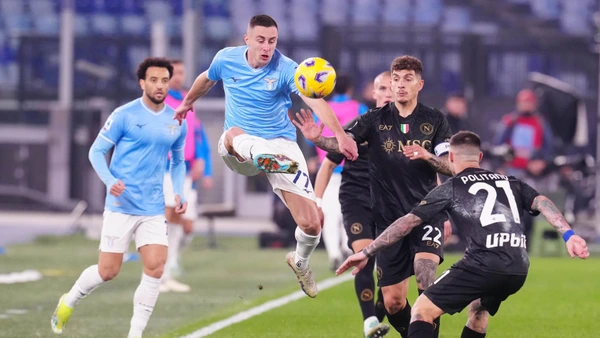ROME, ITALY - JANUARY 28: Adam Marusic of SS Lazio during the Serie A match between SS Lazio and SSC Napoli at Stadio Olimpico on January 28, 2023 in Rome, Italy