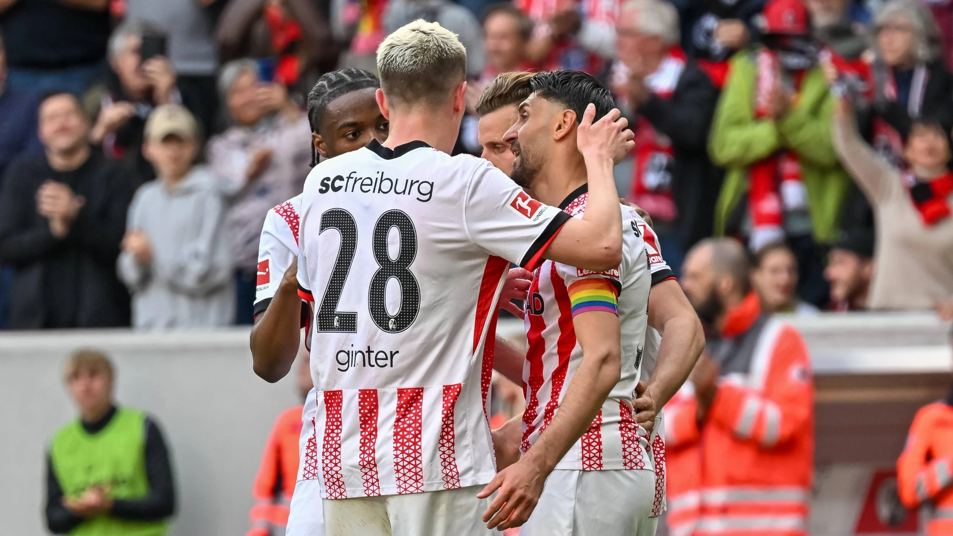 Celebration for the goal to 2 1 by Maximilian Eggestein SC Freiburg, 08 GER, SC Freiburg 1 FC Heidenheim, Football, Bundesliga, Matchday 30, Season 2025 2026, 19 04 2026