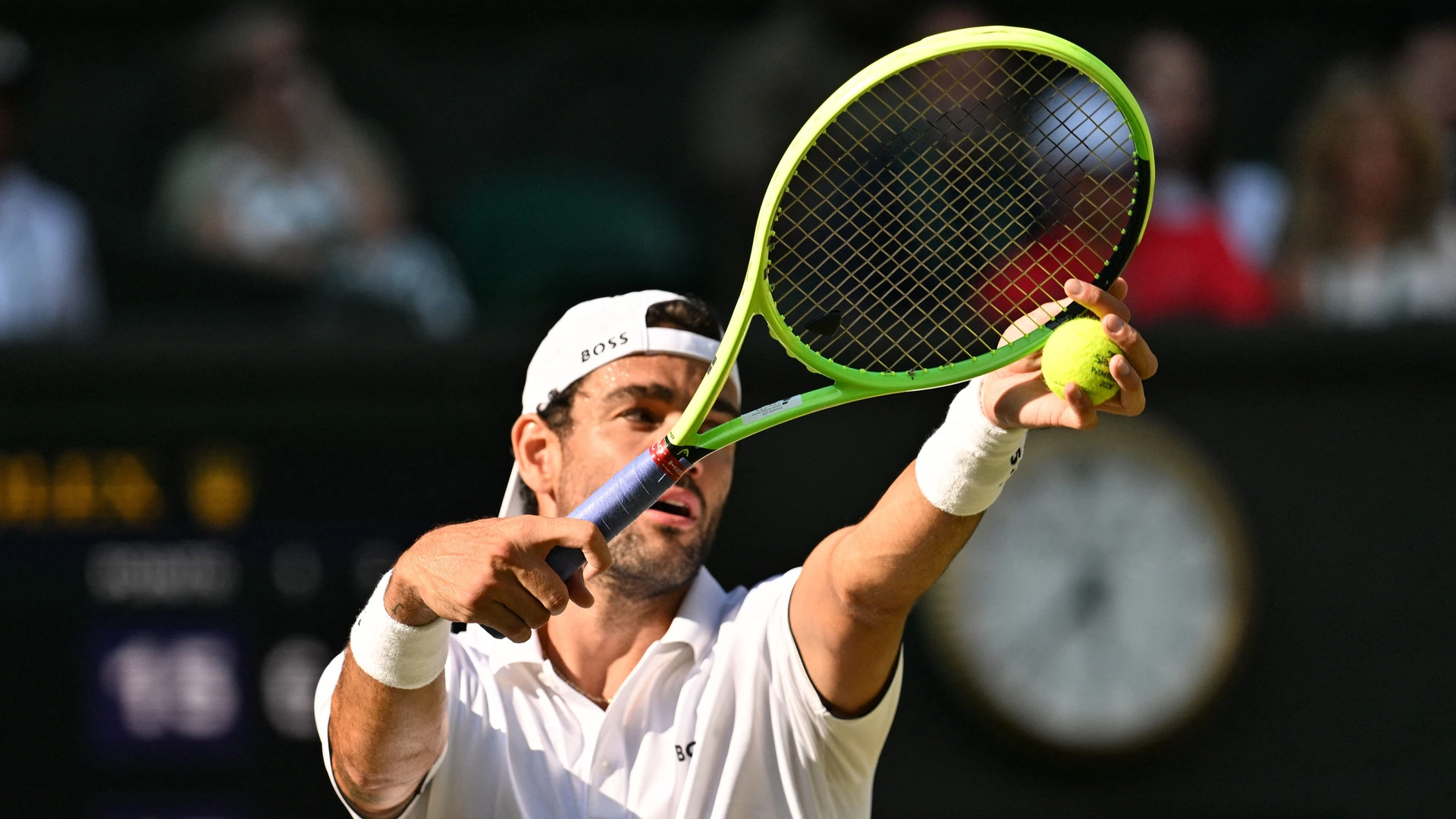 LONDON, UNITED KINGDOM - July 02 : Matteo Berrettini of Italy plays in the Mens singles second round match against Arthur Fils of France during day four of The Wimbledon Tennis Championships at on July 02, 2026 in London, United Kingdom. 