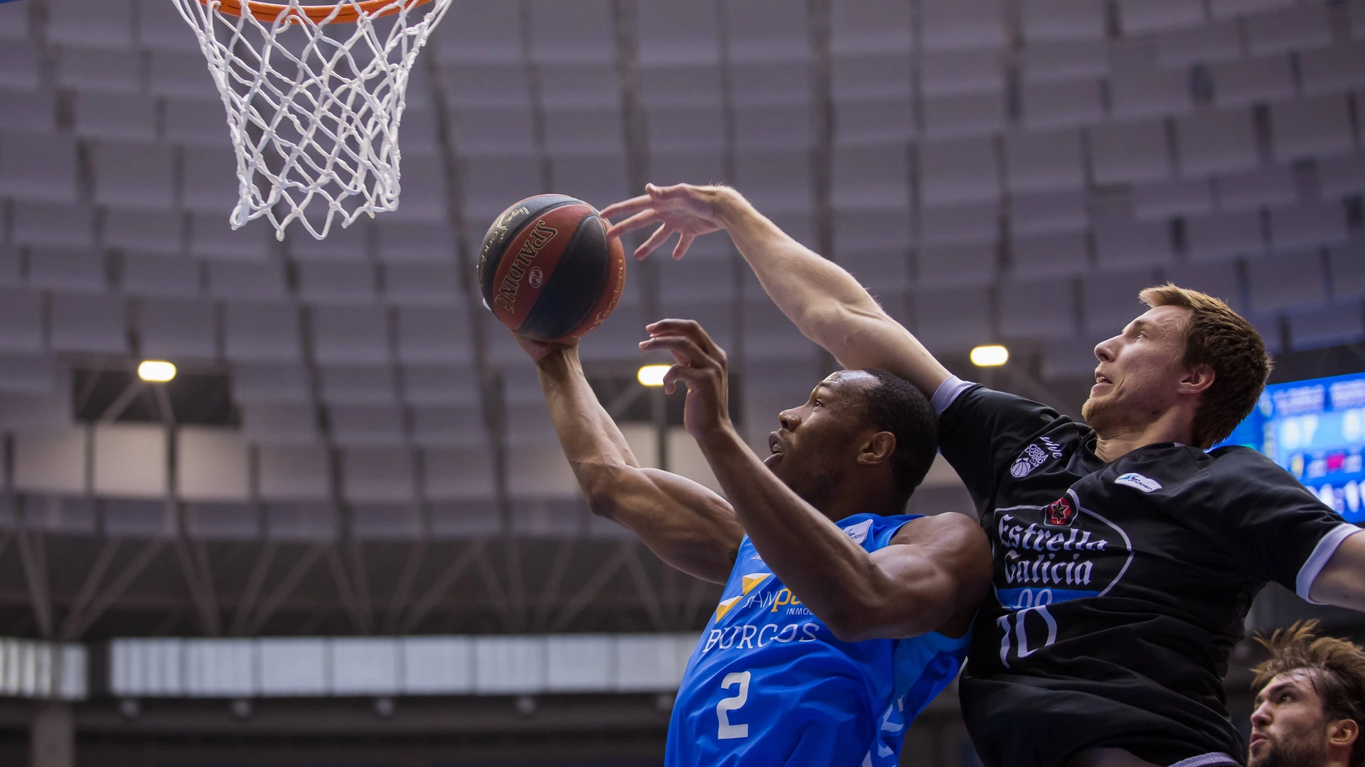 San Pablo Burgos - Monbus Obradoiro During Monbus Obradoiro victory over San Pablo Burgos (76 - 84) in Liga Endesa regular season game (day 25) celebrated in Burgos (Spain) at Coliseum Burgos.
