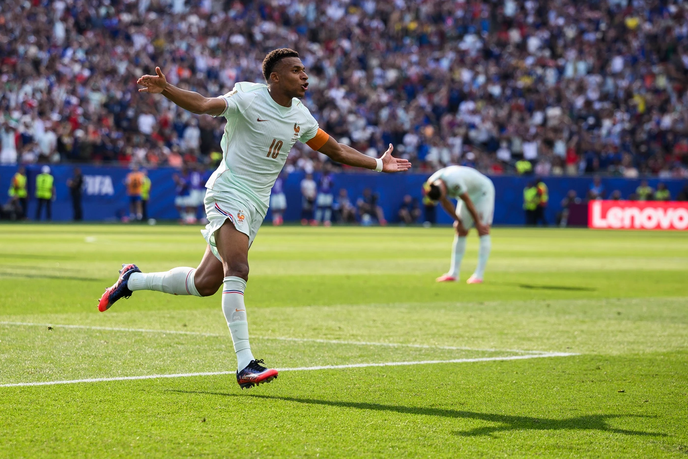 France v Morocco - FIFA World Cup, WM, Weltmeisterschaft, Fussball 2026 Kylian Mbappe of France celebrates after scoring a goal during the FIFA World Cup 2026 quarter final football match between F...