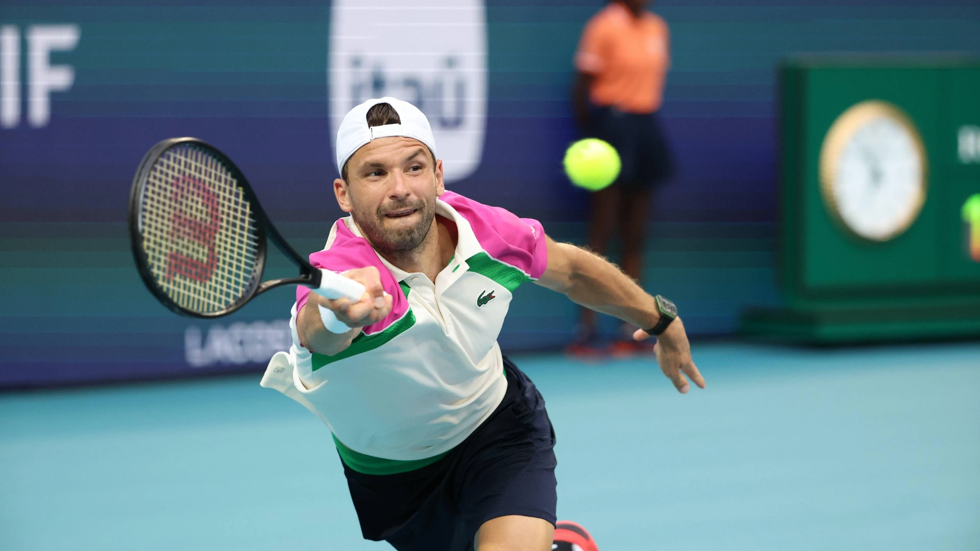 MIAMI GARDENS, FLORIDA - MARCH 26: Grigor Dimitrov of Bulgaria defeats Francisco Cerundolo of Argentina on Day 11 of the Miami Open at Hard Rock Stadium on March 26, 2025