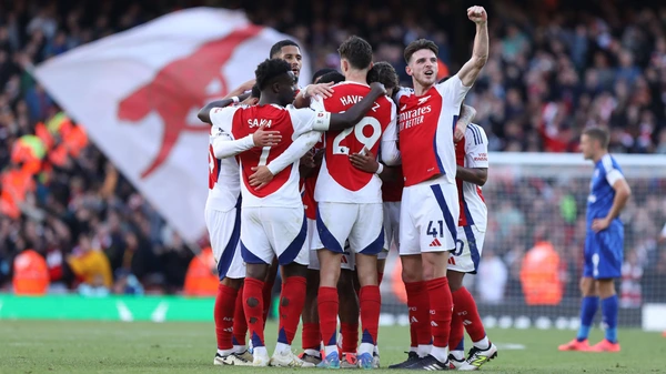 Arsenal v Leicester City, London, UK - 28 Sep 2024 Kai Havertz of Arsenal celebrates scoring Arsenal s fourth goal during the Premier League Match between Arsenal and Leicester City at Emirates Stadium, London on 28 September 2024
