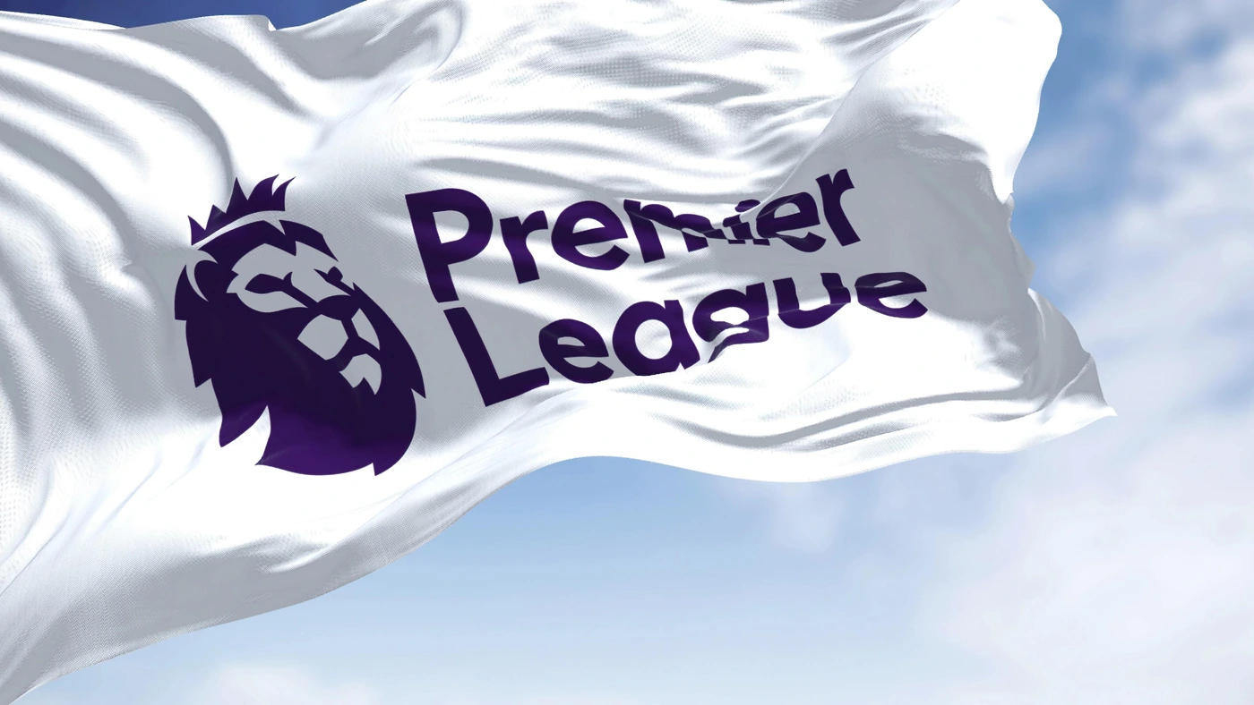 Close-up of the Premier League flag waving in the wind