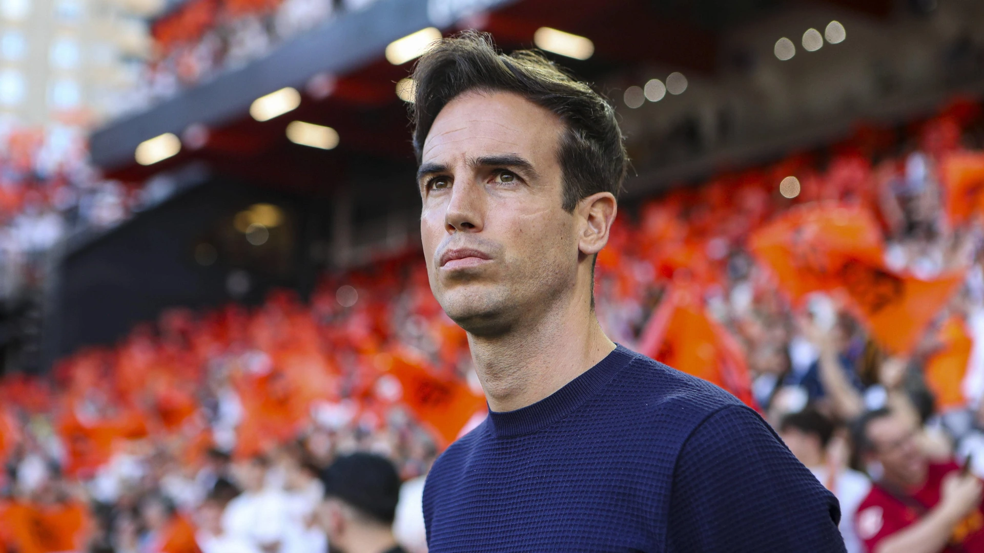 May 14, 2026, Valencia, Valencia, SPAIN: Inigo Perez, head coach of Rayo Vallecano, looks on during the Spanish league, LaLiga EA Sports, football match played between Valencia CF and Rayo Vallecano at Mestalla stadium on May 14, 2026.