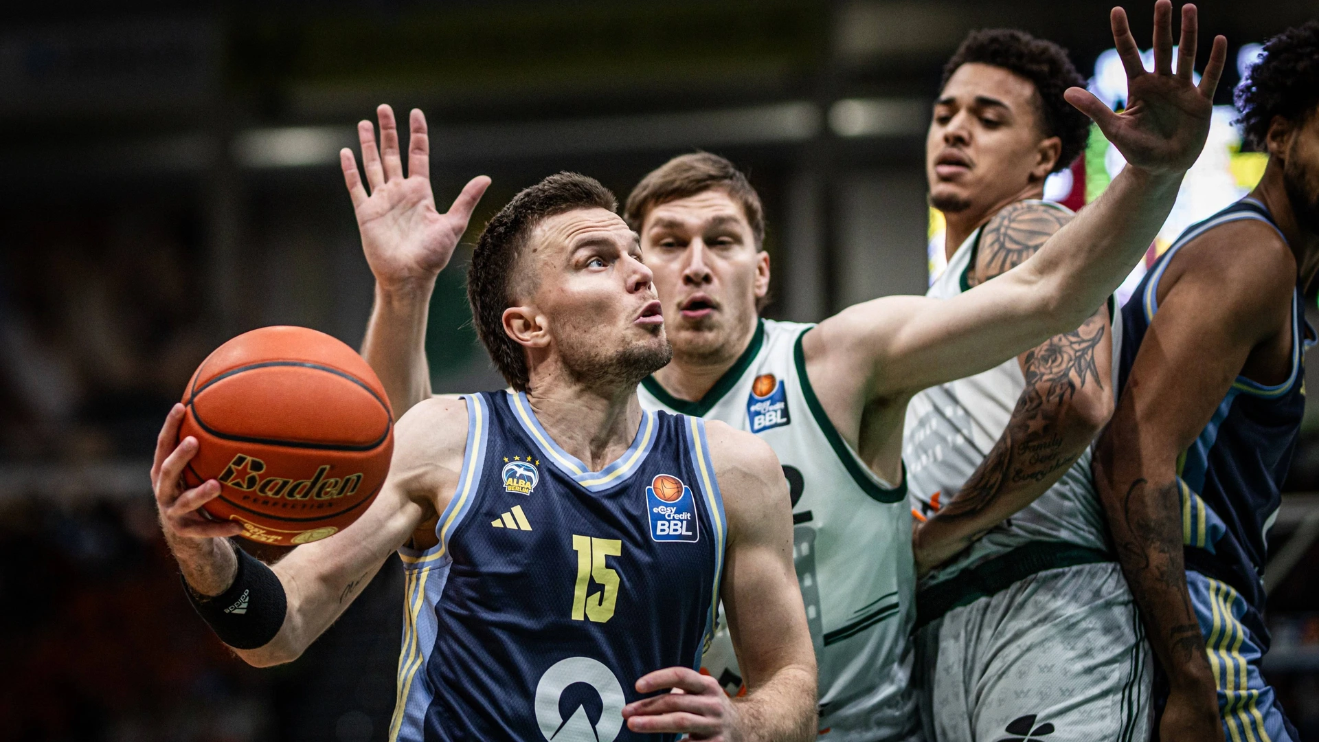 Martin Hermannsson Alba Berlin in a duel with Marten Linssen Gladiators Trier and Nolan Adekunle Gladiators Trier , Vet Concept Gladiators Trier vs Alba Berlin, Basketball, easyCredit BBL, Matchday 18, Season 2025 2026, 02 02 2026 