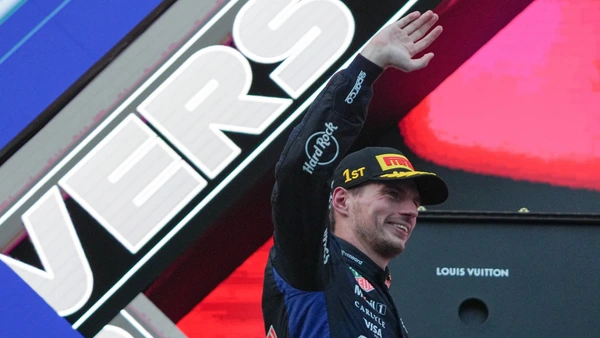 Red Bull Racing driver Max Verstappen 3 celebrates on the podium after winning the Formula 1 Gulf Air Bahrain Grand Prix in Malaysia at the PETRONAS Sepang International Circuit in Sepang, Selangor, Malaysia, on October 4, 2026.
