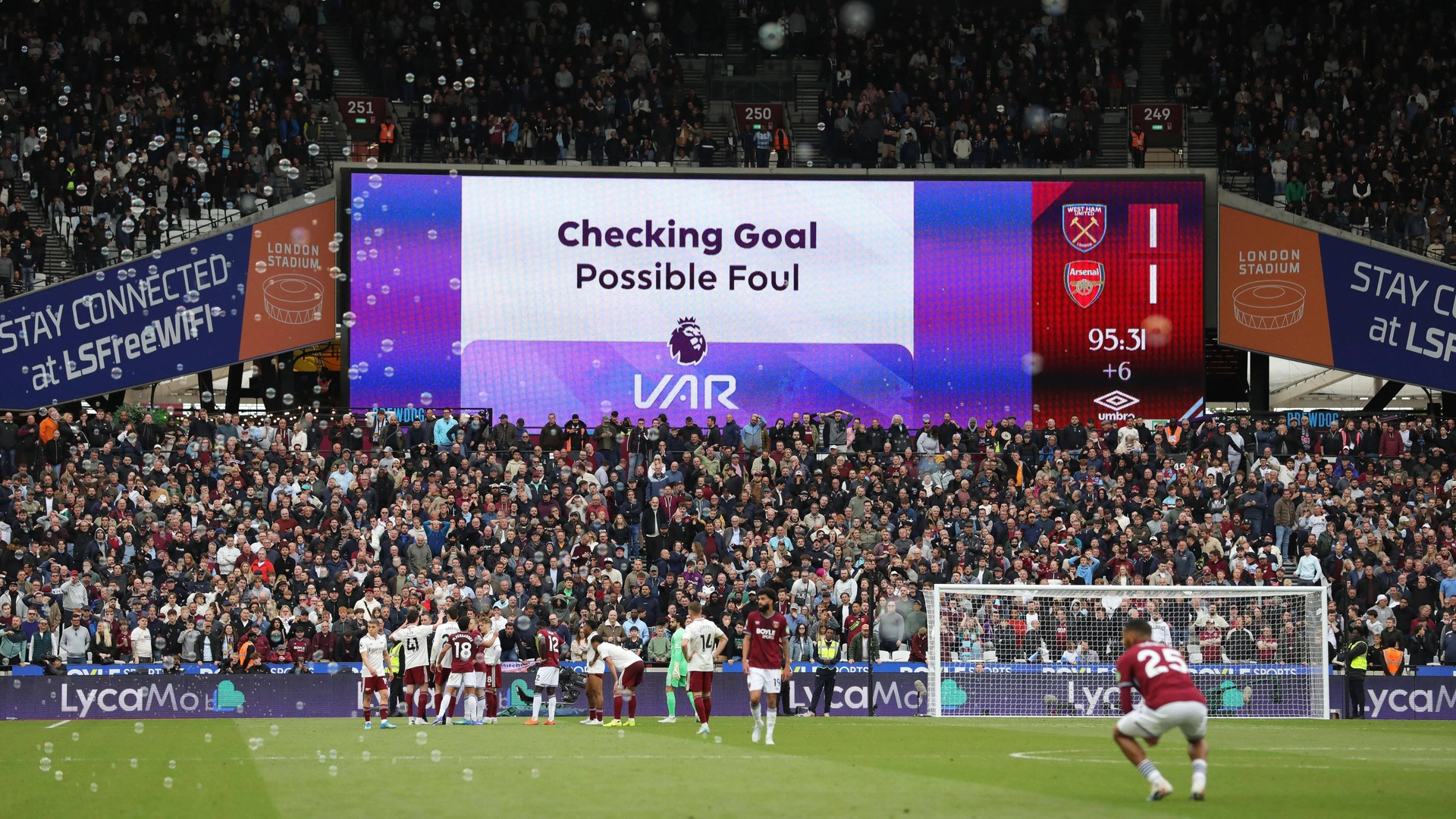 West Ham United v Arsenal, London, UK - 10 May 2026 VAR checks before disallowing an equalising goal for West Ham United during the Premier League match between West Ham United and Arsenal at the London Stadium, London on 10 May 2026.