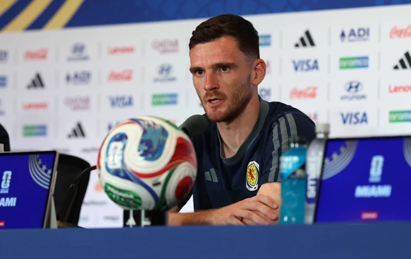 (260624) -- MIAMI, June 24, 2026 -- Andrew Robertson of Scotland attends a press conference, PK, Pressekonferenz at the FIFA World Cup, WM, Weltmeisterschaft, Fussball 2026 at Miami Stadium, Miami,...