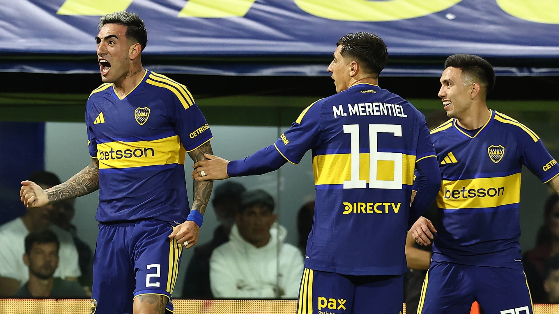  Boca Juniors defender Lautaro Di Lollo L celebrates with his teammates after scoring the teams first goal during the 2026 Argentine Professional League Clausura soccer match between Boca Juniors and Unión de Santa Fe at La Bombonera Stadium in Buenos Aires on October 2, 2026