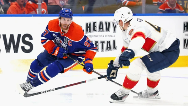 EDMONTON, CANADA - JUNE 14: Connor McDavid #97 of the Edmonton Oilers skates against the Florida Panthers during Game Five of the 2025 NHL Stanley Cup Final at Rogers Place on June 14, 2025 in Edmonton, Alberta, Canada.