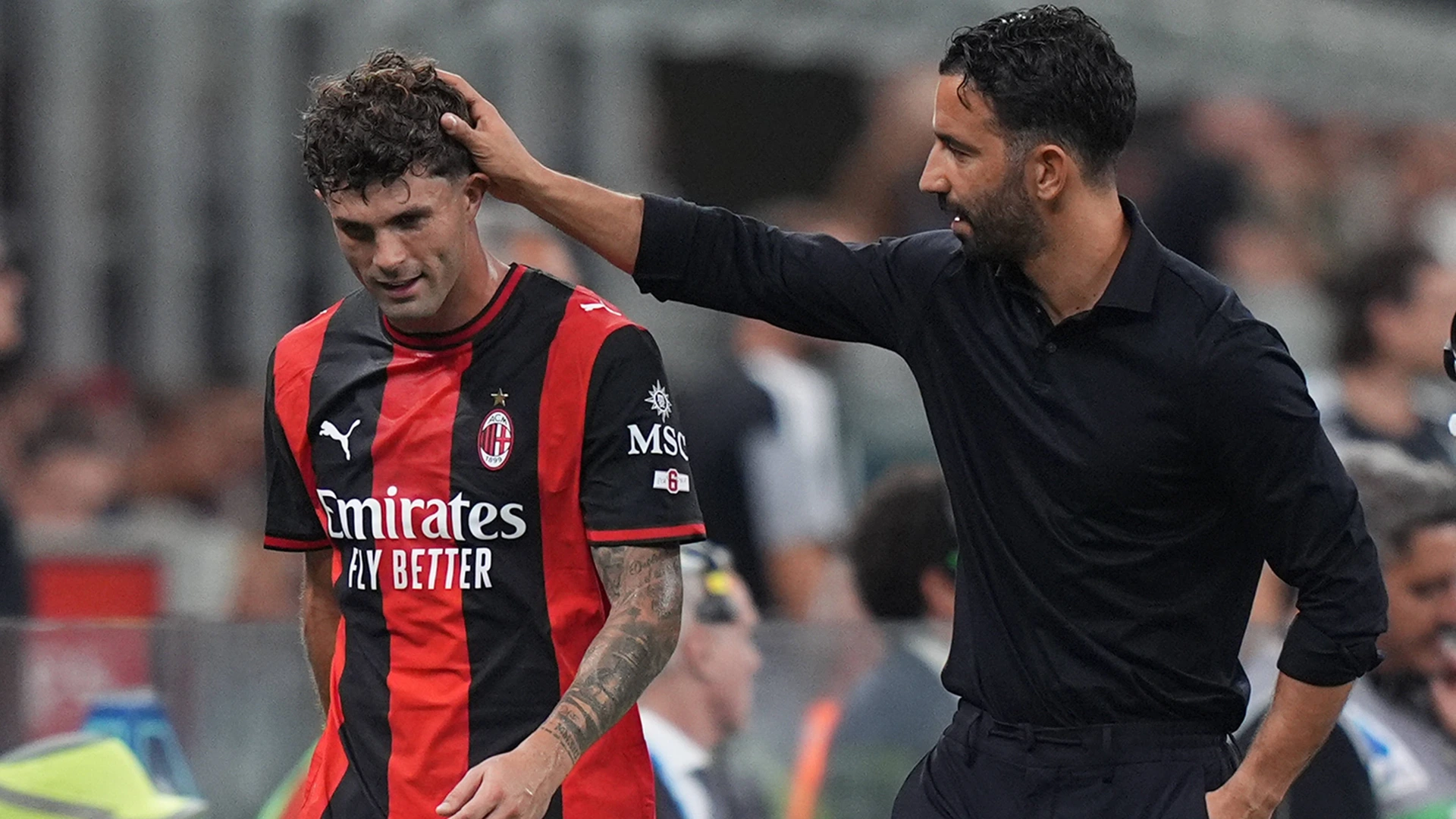 AC Milan s Christian Pulisic . AC Milans head coach Ruben Amorim during the Serie A soccer match between Ac Milan and Lecce at San Siro Stadium in Milan , Italy - September 20 , 2026
