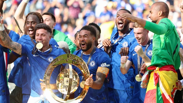 Chelsea s Reece James holds the CWC trophy while celebrating with teamates at the 2025 FIFA Club World Cup. Chelsea defeated Paris Saint-Germain 3-0 in the final match on July 13, 2025 at MetLife Stadium in East Rutherford, NJ.