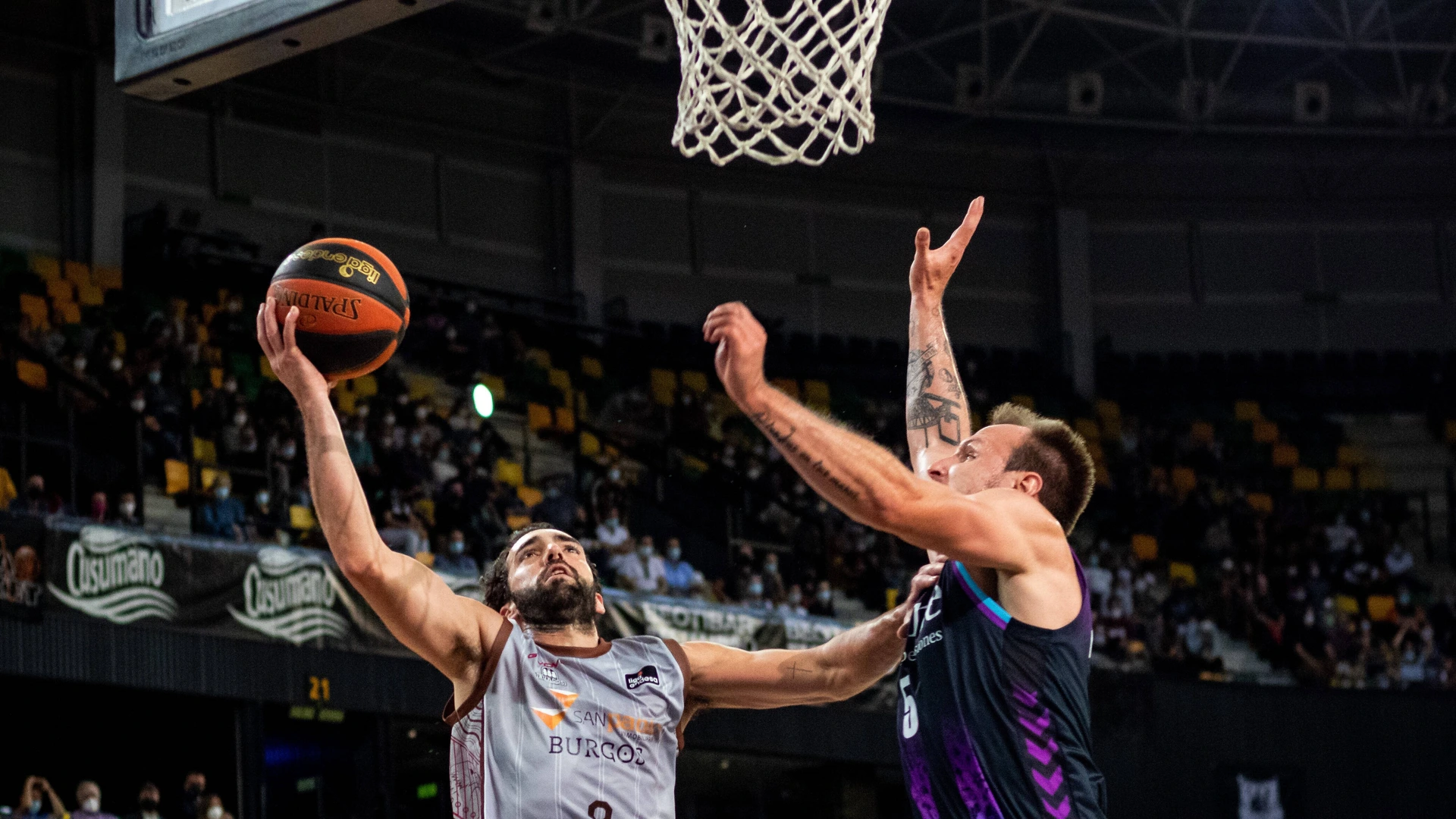 October 24, 2021, Bilbao, Basque Country, SPAIN: KAREEM QUEELEY 2 from Burgos tries to make a basketduring the Liga ACB game between Surne Bilbao Basket and Hereda San Pablo Burgos