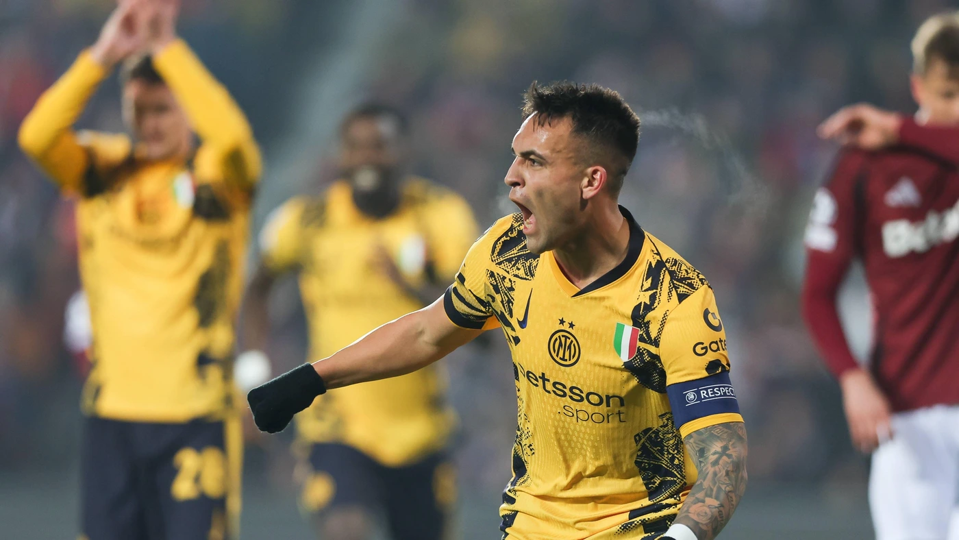 EFA Champions League match between Sparta Prague and Inter in Prague, Czech Republic - 22 Jan 2025 Lautaro Martinez of Inter celebrates after scoring a goal during the UEFA Champions League match between Sparta Prague and Inter at Epet Arena.