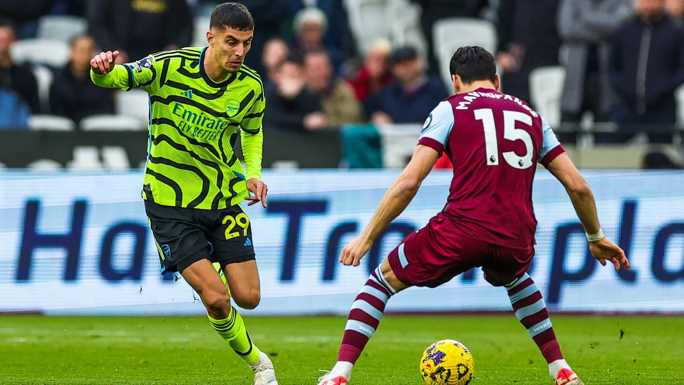 Kai Havertz 29 of Arsenal during the Premier League match between West Ham United and Arsenal at the London Stadium, London, England on 11 February 2024.