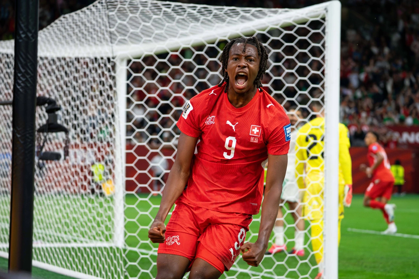 VANCOUVER, CANADA - JULY 2: Johan Manzambi of Switzerland yells and celebrates after assisting a goal scsored by Breel Embolo of Switzerland during the FIFA World Cup, WM, Weltmeisterschaft, Fussba...