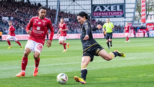 Takumi Minamino AS Monaco Kenny Lala Stade Brestois FOOTBALL : Stade Brestois vs AS Monaco - Ligue 1 - JournÃ e 30 - 21/04/2024