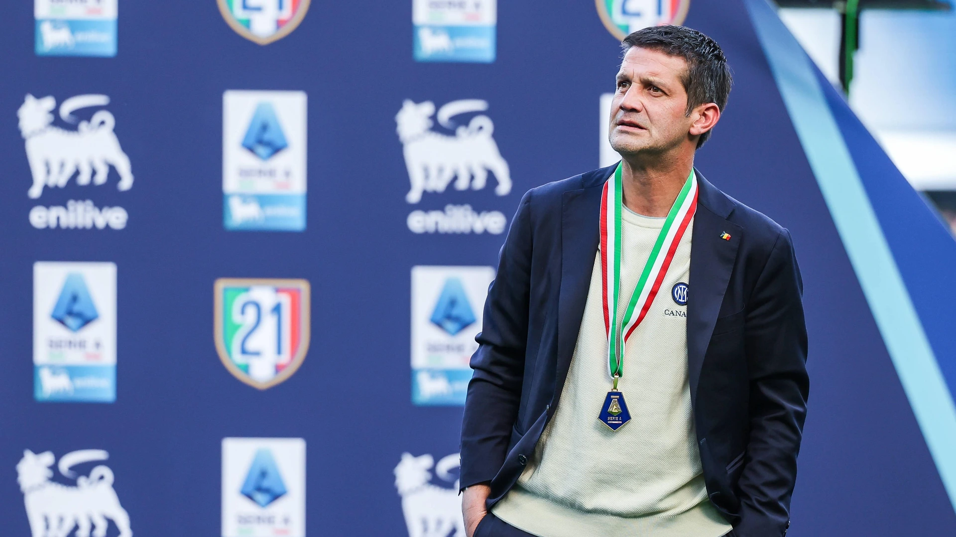 Cristian Chivu Head Coach of FC Internazionale looks on during Serie A 2025/26 football match between FC Internazionale and Hellas Verona FC at San Siro Stadium in Milan, Italy