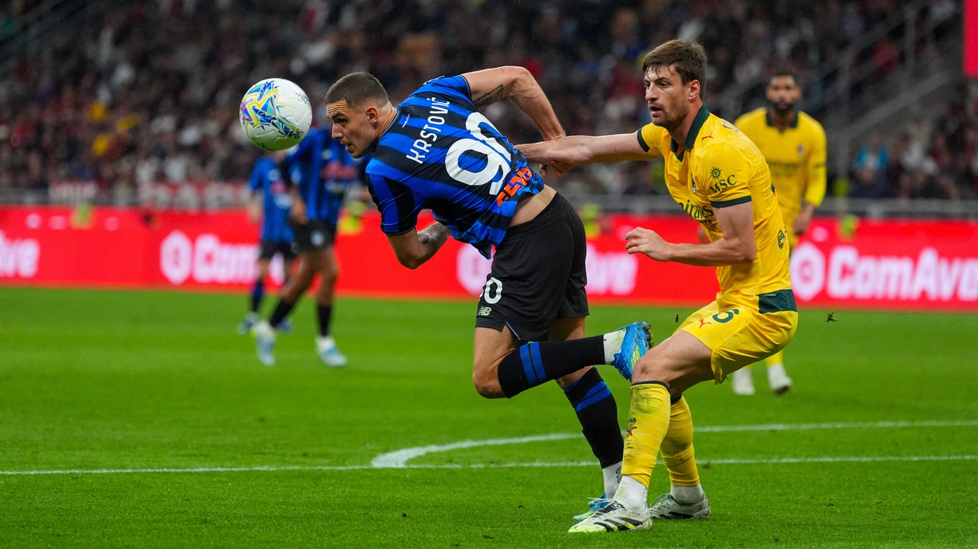 Nikola Krstovic is seen during the Serie A match between AC Milan and Atalanta BC at Giuseppe Meazza Stadium in Milan, Italy, on May 10, 2026.