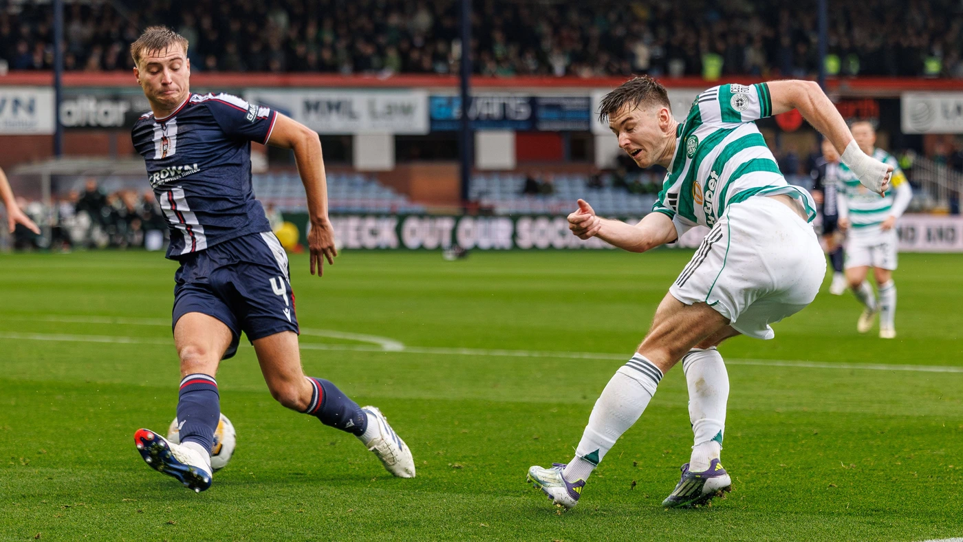Dundee V Celtic, Scottish Premiership, 19 October 2025 Celtic s Kieran Tierney delivers a cross. Dundee V Celtic, Scottish Premiership, 19 October 2025