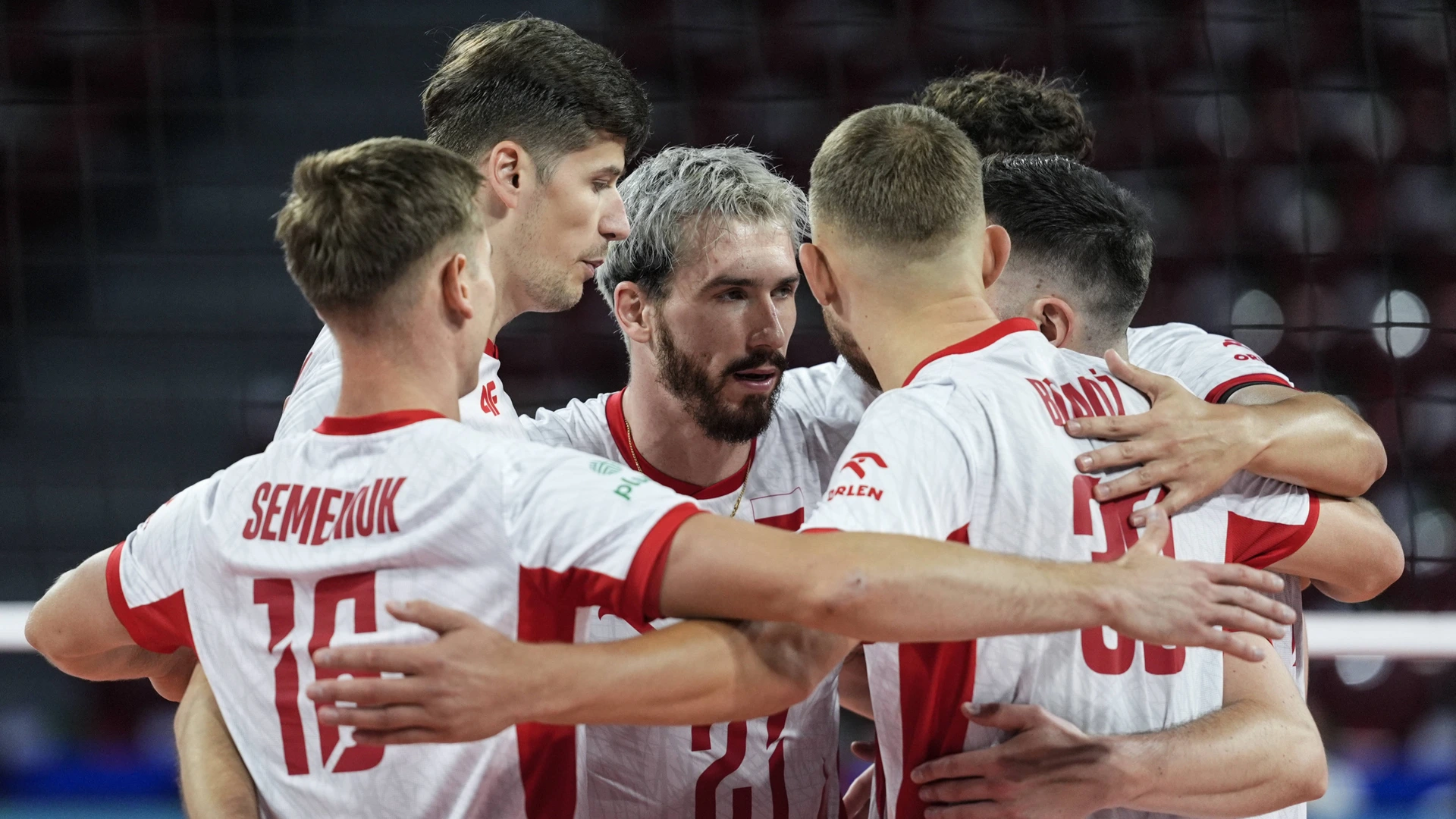SEPTEMBER 19: Players of Poland celebrate after a point during the CEV 2026 European Men s Volleyball Championship Round 16 match between Poland and Latvia